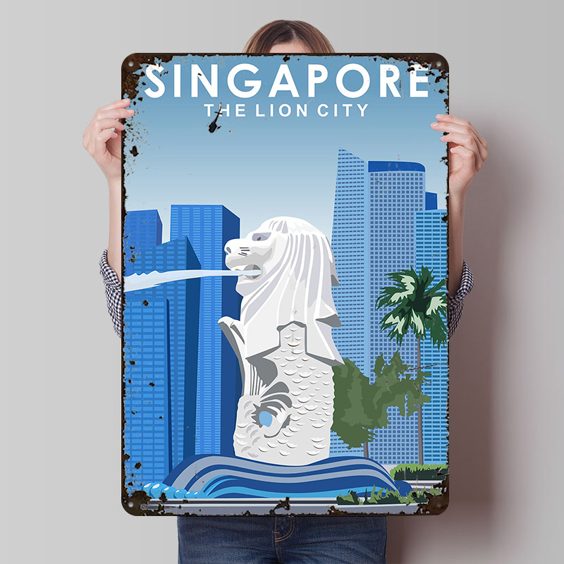 Travel Accessories Singapore - Металлический постер-плакат «Сингапур»: винтажный ретро-декор для